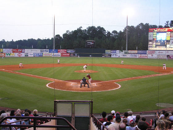 A view of Hoover Met from behind Home Plate